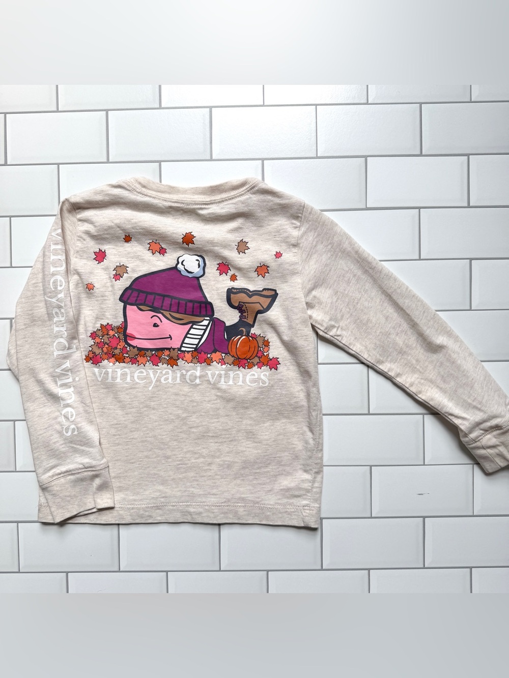 🍂2T🐳 Vineyard Vines Fall Harvest Whale Character Long Sleeve Pocket Tee Shirt